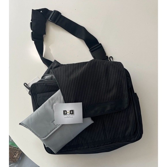 Diaper Dude Other - Diaper Dude Black Pinstripe Cross Body Messenger Diaper Bag with Changing Pad